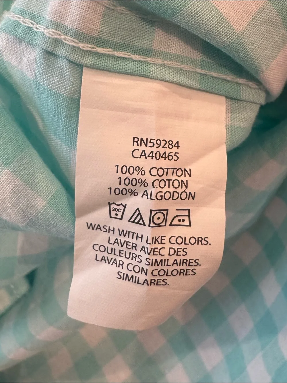 The Children’s Place Boys 5/6 Gingham Button Down Shirt Aqua NWT